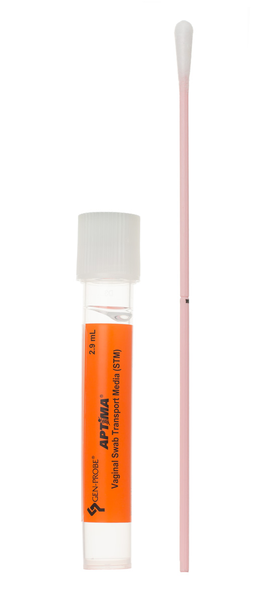 White 2.9 mL vaginal swab Transport Media with orange label and large swab